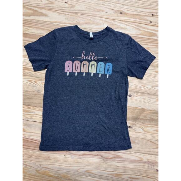 Hello Summer Unisex Size Medium T-Shirt Fun Hello Summer Soft Gray Heather Bella - Picture 1 of 5